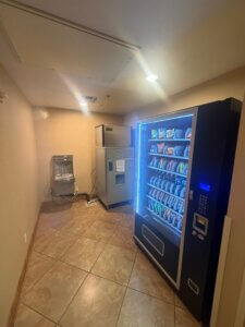 Lobby snack vending machine and ice dispenser